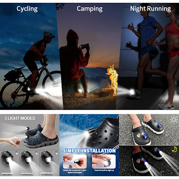 2 st LED Croc (Färg:Röd) Skoljus, Strålkastare för Croc, Små lampor, 2 st Roliga Croc Strålkastare för skor, Små LED-lampor för vuxna barn Crocs G