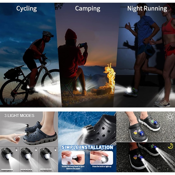 2 stk LED Croc (farge: rød) skolykter, frontlykter for Croc, små lys, 2 stk morsomme Croc-frontlykter for sko, små LED-lys for voksne og barn Crocs G