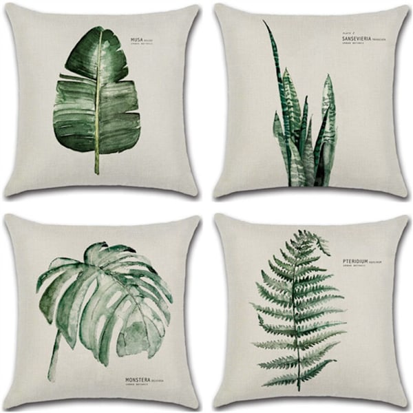 Sett med 4 dekorative putetrekk 18\" x 18\", grønne blader putetrekk, perfekt for uteplass, hage, stue, sofa, bondegårdsinnredning.