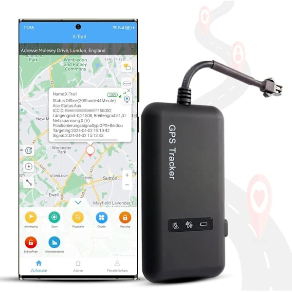 GPS Tracker, Realtidsspårare, Positionsspårare, Geo-fence, Alarm, Gratis App Stöldskydd för Bil Motorcykel Lastbil, 6.44.61.7cmGT02A