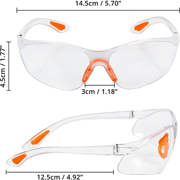 15-pak med klare linser, gummi næseklemme og øreclips for sikker pasform - Personligt beskyttelsesudstyr PPE sikkerhedsbriller med ridsefast glas