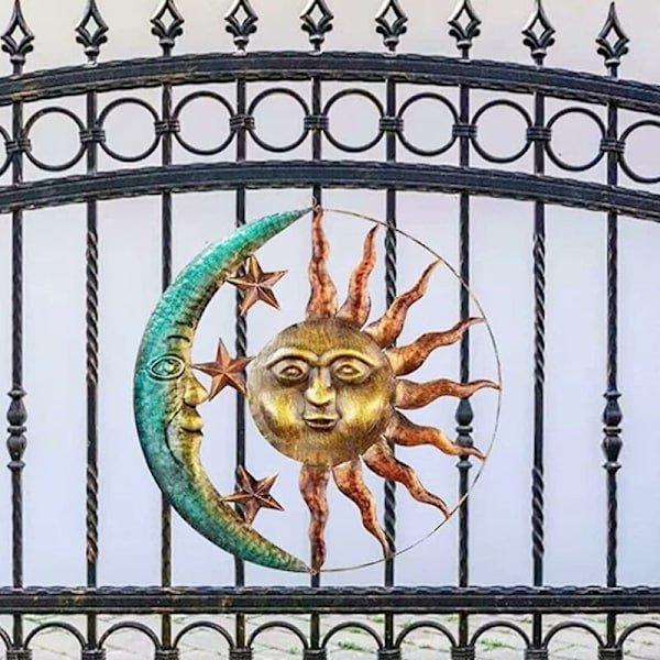 Metalliset aurinko-kuu-seinäkoristeet, luovat aurinko- ja kuuseinäkoristeet, sisä- ja ulkoseinäkoristeet