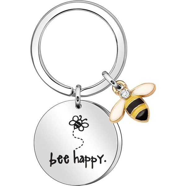 Kvinnors nyckelring "Bee Happy" nyckelring nyckelring (silver), present till mamma, moster, dotter, brorsdotter, vänner