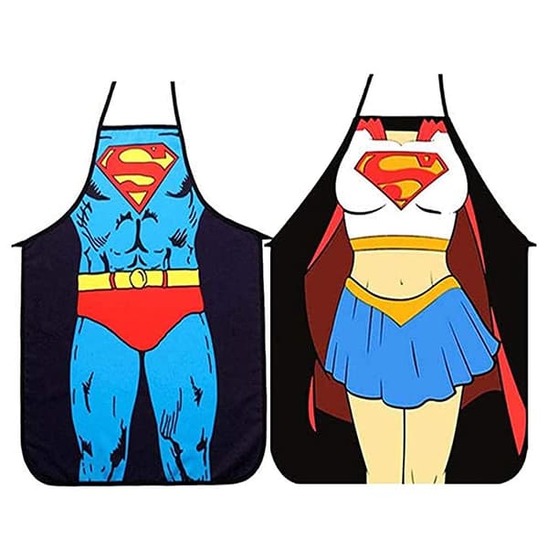 2 sæt køkkenforklæder - Superman-version til mænd og kvinder, parforklæder HA
