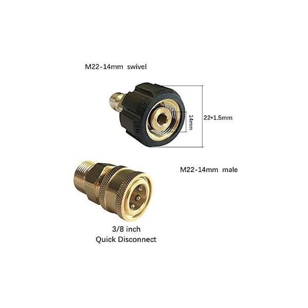 Højtryksrenser Quick Connect 3/8\" Konnektor M22 Han Hun Fitting Kobling Højtryksrenser Messing Quick Disconnect Kit Højtryksrenser