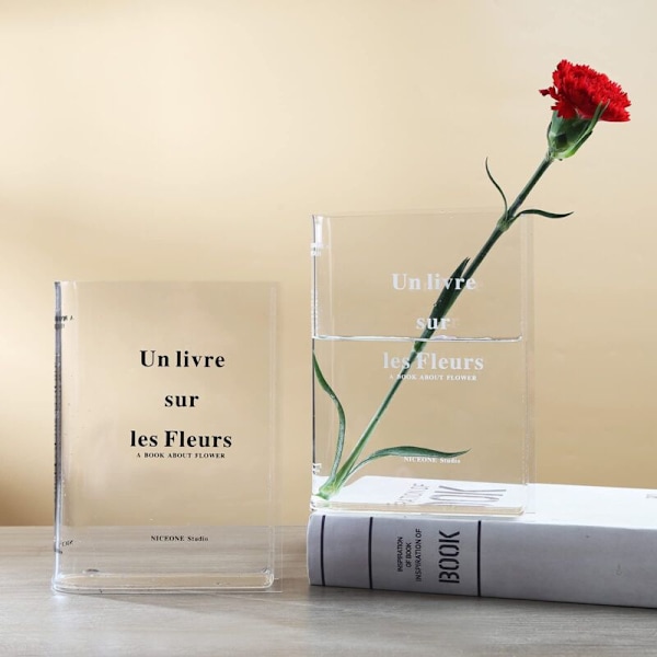 Dekorativ Design Vas, Klar Akrylglas Vas, Bokvas, Vacker Hyllinredning för Blommor och Dekoration