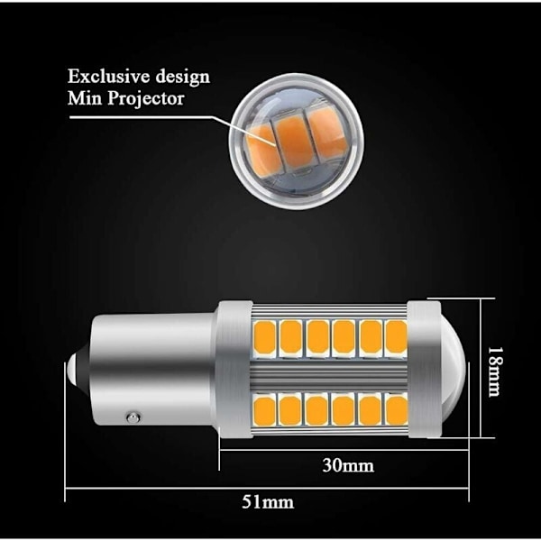 4 stk. Amber 1156 (180 °) LED bil LED'er 900LM Super lyse blinklys for og bag 12-30V 3,6W 3,6W