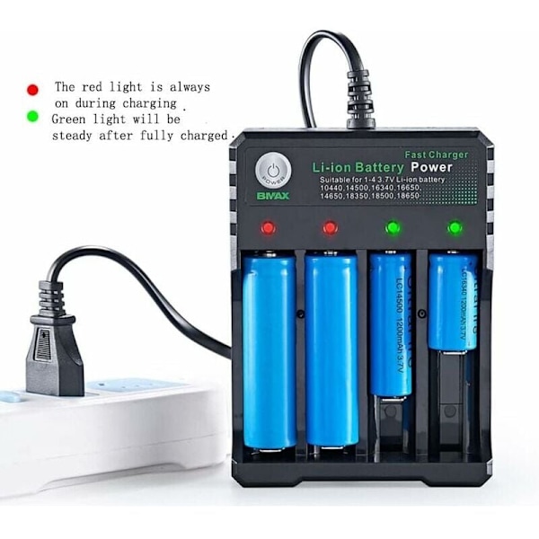 Universal Smart Batterioplader til 18650 18500 18350 17670 17500 16340 14500 10440 20700 21700 22650 26650 3.7V Li-Ion NI-MH - AAA AA Batteri. Opladning