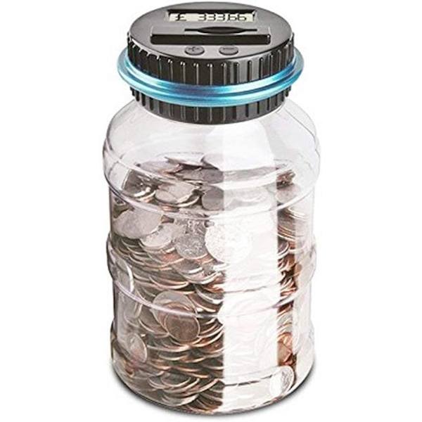Digital sparebøsse teller, automatisk euro mynt telle krukke sparebøsse for barn og voksne, trygg sparebøsse mynt spare krukke beholder med LCD d