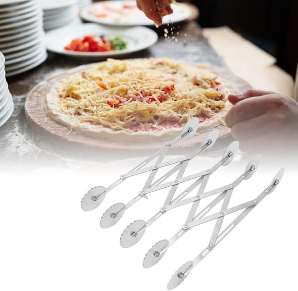 5-hjulet deigkutter, dobbelthodet pizzaskjærer i rustfritt stål, justerbar deigkutter, utvidbar deigkutterrull for baking