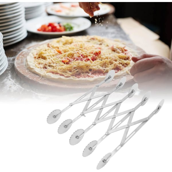 5-hjulig degdelare, dubbelhuvud pizzaskärare i rostfritt stål, justerbar degdelare, expanderbar degdelare rulle för bakning