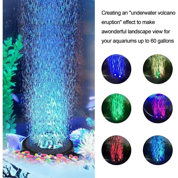 Vulkan Akvarium Dekorationssett, Flerfarget med LED-lys, Luftstein for Luftpumpe, Akvarietilbehør, Akvariedekorasjon