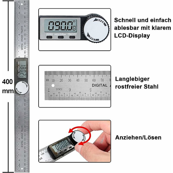 Rustfrit digitalt display vinkelmåler multifunktionel vinkelmåler vinkelmåler (200mm digitalt display vinkelmåler)