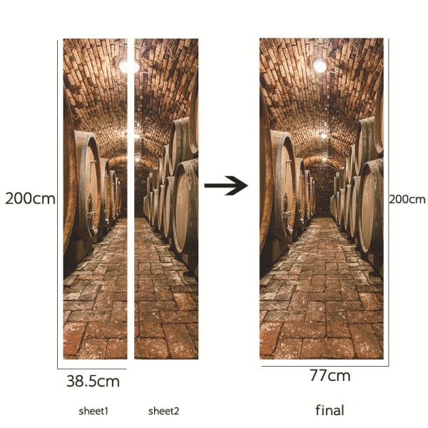 77x200cm 3D dørklistremerke Vinkjeller Fotoveggmaleri Trompe l'oeil Wa