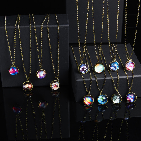 (Stjärnmönster) Dubbelsidig lysande kosmisk nebulosa vintagehänge, modehalsband, kreativt kosmiskt stjärnhalsband