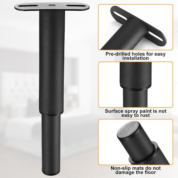 2 stk. Justerbare Sengeben 18-33cm, Uttrekkbare Møbelben, Bordben, Metall T-formede Ben, Sengebunnstøtte, Høydejusterbare Føtter for Sofa, Seng,