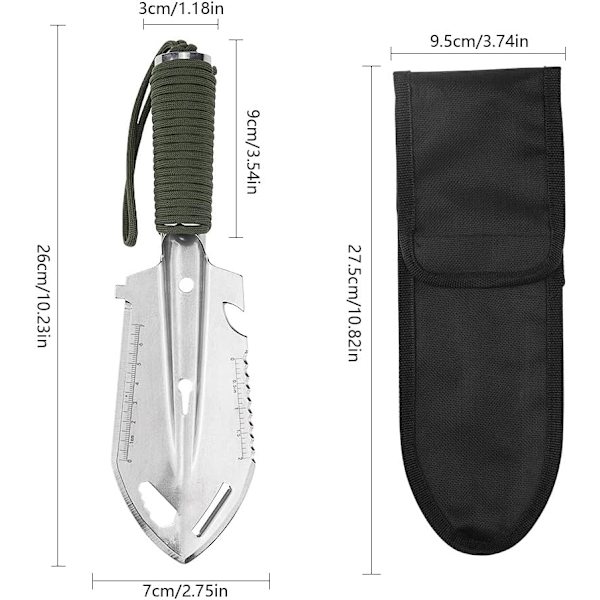 Camping Spade Mini Metalldetektor Spade 7x 26cm Ultra Lett Liten Takket Spade Rustfritt Stål Multifunksjonell 9 i 1 Hage Spade Graving Også
