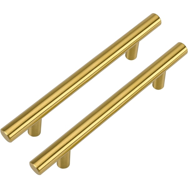 10 stk. håndtak i gullfarget aluminiumlegering til skapdører (hullavstand: 128 mm)