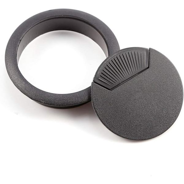 50mm Kabelgennemføring til skrivebord, sort, med ledningshuller, kabeløje
