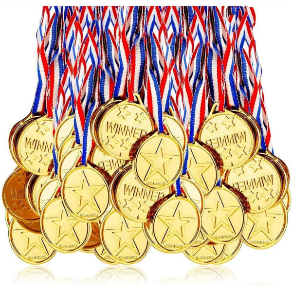 Medaljer, 24 stk. guldmedaljer til børnefest børnebelønning