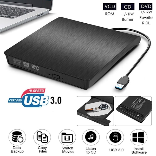 USB3.0/TYPE-C dobbelt interface ekstern optisk drev bakke-type optager mobil DVD-afspiller sort