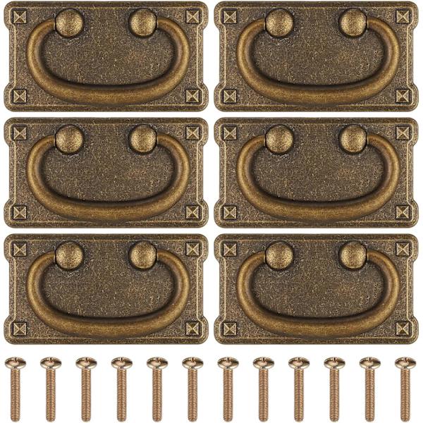 Vintage skuffhåndtak, 6 stk. antikke kaffebronse skuffhåndtak, sinklegering vintage rektangulære håndtak, dråperinghåndtak, egnet for