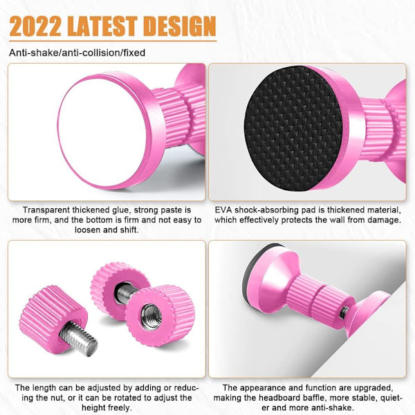4 stk. (Pink) Anti-Shake Justerbar Tråd Senge Rammer, 42mm-110mm, Justerbar Hovedgærde Tårn til Seng, Garderobe, Sofa, Hovedgærde
