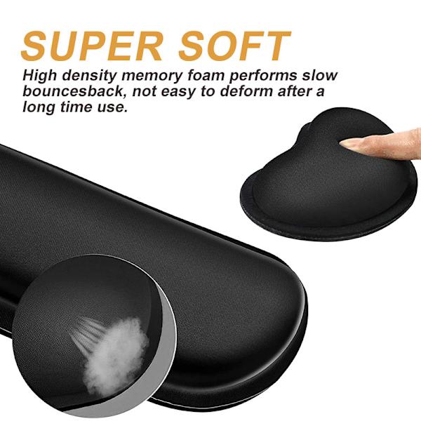Ultra-fint stof gel memory foam tastatur håndledsstøtte sæt, kan lindre smerter ved skrivning, behagelig til kontor, spil, computer, sort