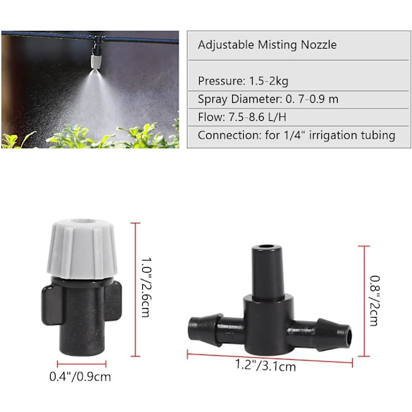 Sprinklermunstycken, 20 T-kopplingar och 20 sprinklermunstycken Växthus Vattenkylningssystem Munstyckesats Hemträdgårdssprinklermunstycken