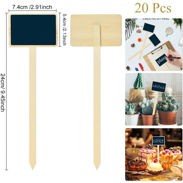 20 stycken växtetiketter, träetiketter för grönsaksland 24 7,4 cm, T-formade trädgårdsetiketter, skylt för växt, trädgårdsetikett för trädgård, blomma, v