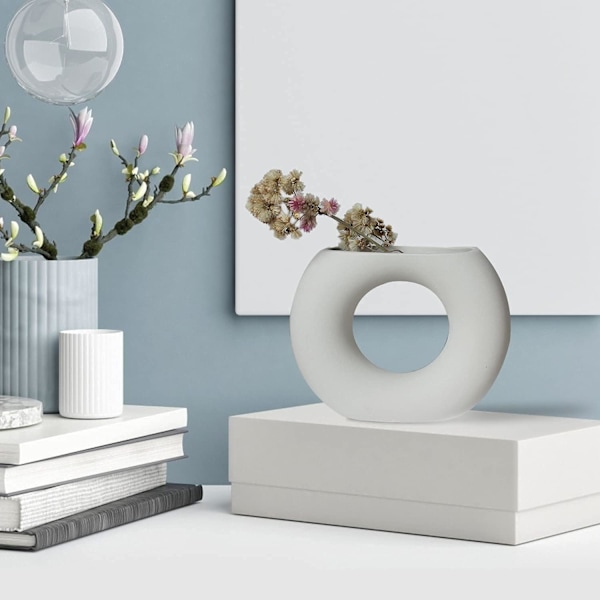 Vit keramisk vas lämplig för mittpunktsdekoration, kök, kontor, vardagsrum, bröllop, present, modern geometrisk vas (halvmåne)