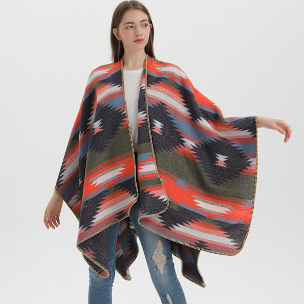 Slidset jacquard poncho fortykket varmt plys sjal wrap vinter varm poncho til kvinder