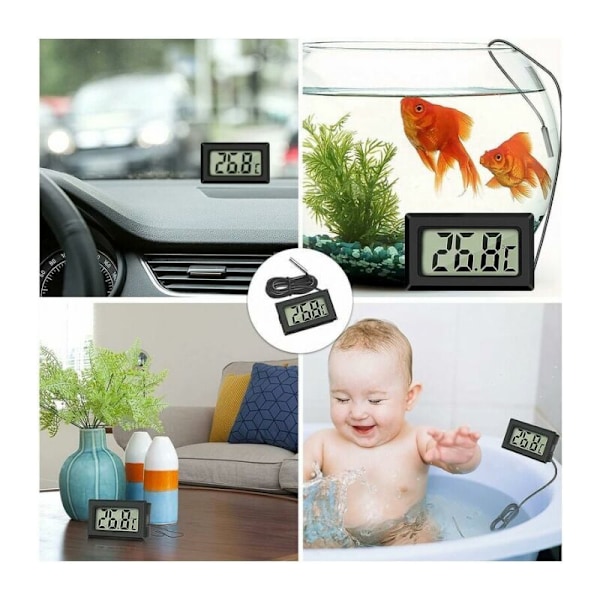 Mini Digital LCD Temperatur Termometer med Temperaturprob (2x svart 2x vit)