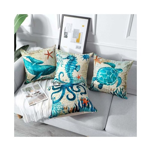 Örngott för utomhuskuddar, set om 4 vattentäta blå marina motiv örngott för kuddar för trädgårdslounge dekoration sovrum, 45x45cm