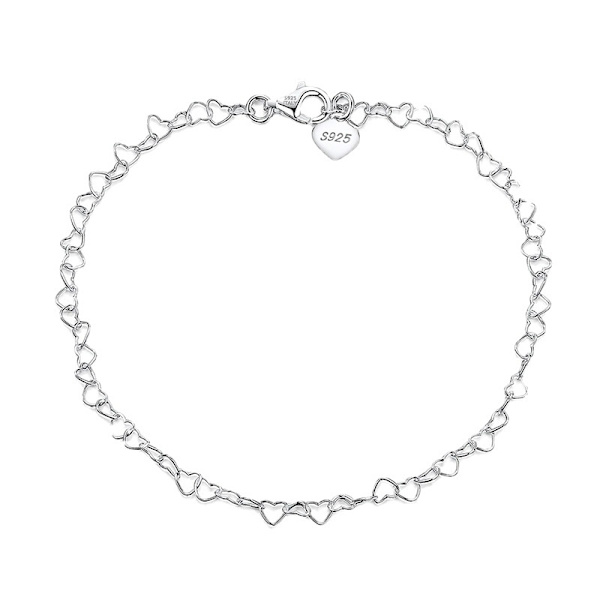 925 Sterling Hopea Luonnollisesti Säädettävä nilkkakoru - 2,4 mm Sydänketju nilkkakoru