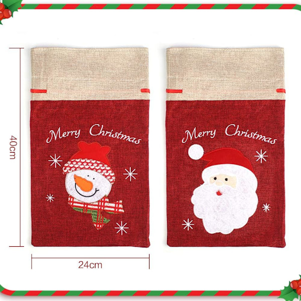 2 stycken julklappspåsar med dragsko, 24x40cm linne julklappspåsar medelstora återanvändbara julklappspåse snögubbe jultomte julklappspåse för barn