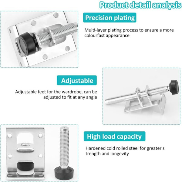 Justerbart møbelbensett fra Pieces, 55 mm + 102 mm justerbart ben i stål, med 48 små skruer, justerbart bordben for møbler, bord, hyller, C