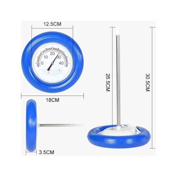 Flytande termometer för swimmingpooler, idealisk för utomhusvatten, horisontell flytning, 30,518 cm