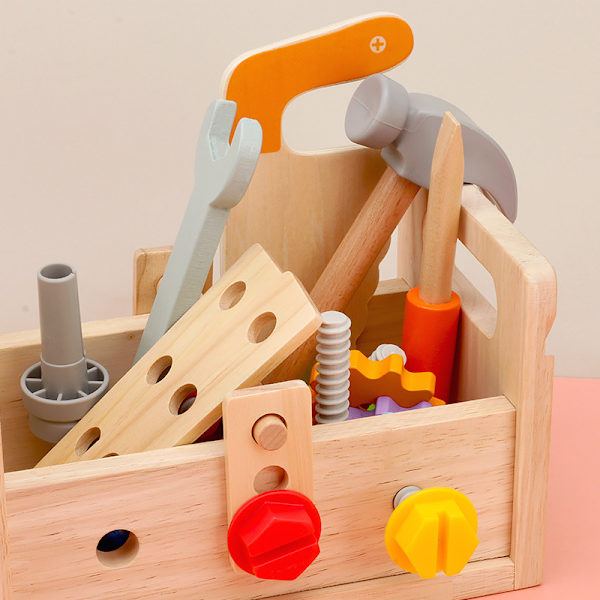 Träverktygssats för barn, verktygslåda i trä, Montessori-leksaker, barnrollspel, pedagogiska byggleksaker, leksaker för pojkar och flickor (stil 1)