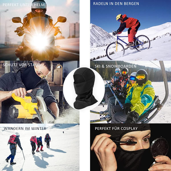 Musta, kasvobalaclava, sopii talveen, polkupyörään, moottoripyörään, hiihtoon, putkihuivi, miehille ja naisille