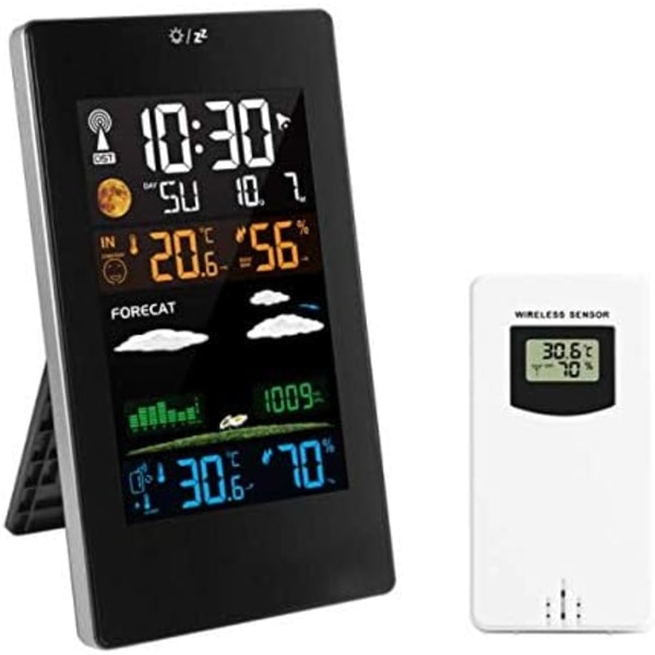 Termometre  Meteorologiske instrumenter Dæmpbart ur med udendørs sensor/alarmtemperatur/fugtighed/barometer/månefase