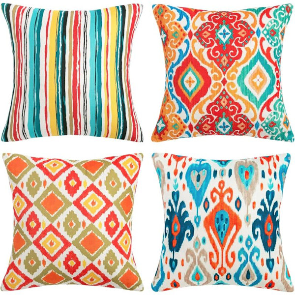 Pellavatyynynpäälliset sängyn tyyny tyyny Boho värikäs värikäs makuuhuoneeseen, olohuoneeseen, toimistoon, autoon, sohvalle - 45 x 45 cm - 4 kpl