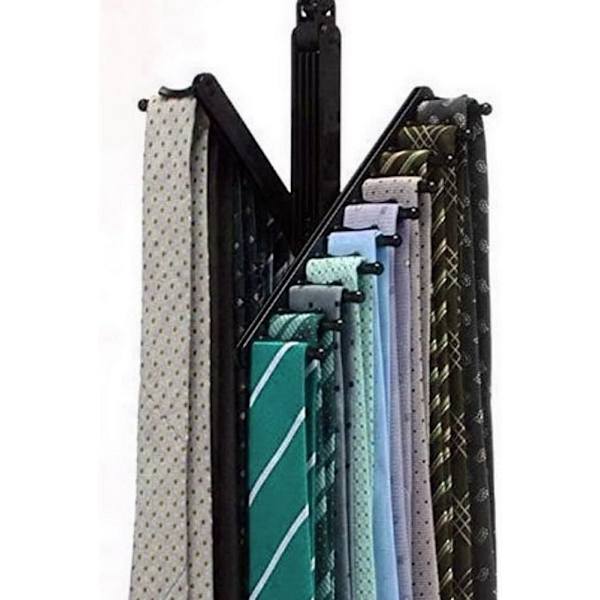 Sæt med 2 sorte slipsbælte-arrangør frakkebøjle Anti-slip klemmeholder, roterer 360 grader, holder sikkert 20 slips