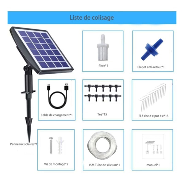 15m Solar Drypvandingssæt, 15 Potter Automatisk Vandingssystem med Timer, til Have Hjem Indendørs Udendørs, Altaner, Terrasser, Haver