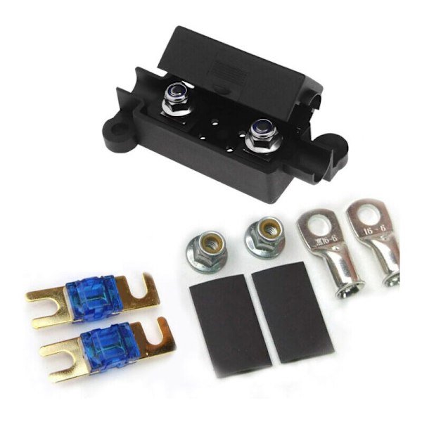 Bilsikring, Sikring, Sikringsholder & Mini Bilovertræk - 100A med Belagte, Midi, Terminaler & Krympeflex Sikringer