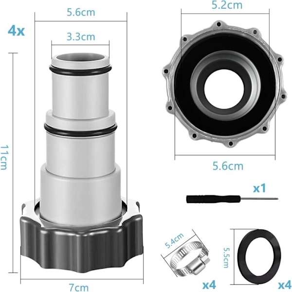2 Korvaava allasletkuadapteri Intex A -pumpulle, 32 mm ja 38 mm letkuliitin