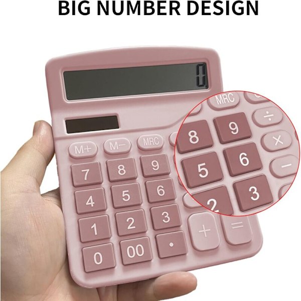 Lommeregner, LCD 12-cifret LCD Solar Office Calculet, til kontor, hjem og skole, mini standardfunktionslommeregner, bordlommeregner med stor b