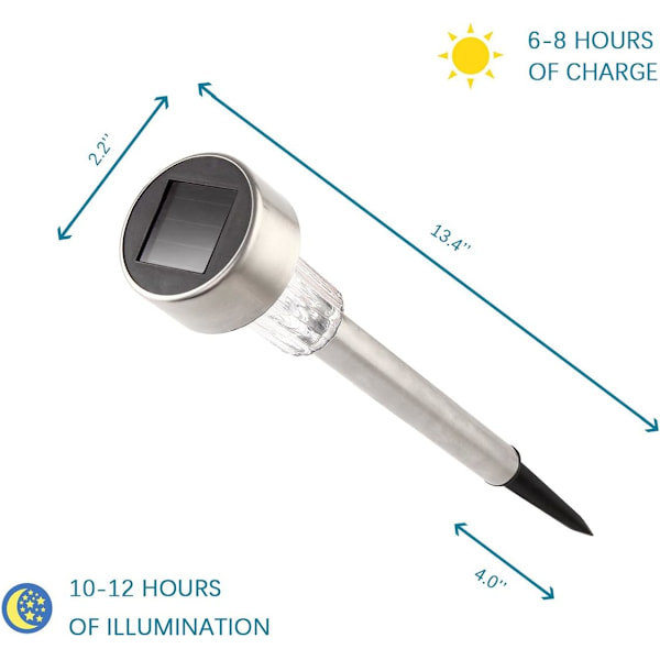 Havedekoration Lys LED Solcelle Have Lys 12stk Rustfrit Stål Vandtæt Solcelle Lampe Ideel til Udendørs, Terrasse, Plæne, Have, Haver og Gangstier,