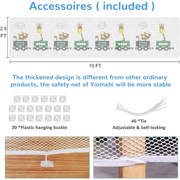 Lasten turvaverkko, (300Lx74H CM) Eläinjunan portaiden turvaverkko 3 metriä, paksuuntaa vauvan parvekkeen verkkoa ja portaiden turvaverkkoa, Lasten verkko