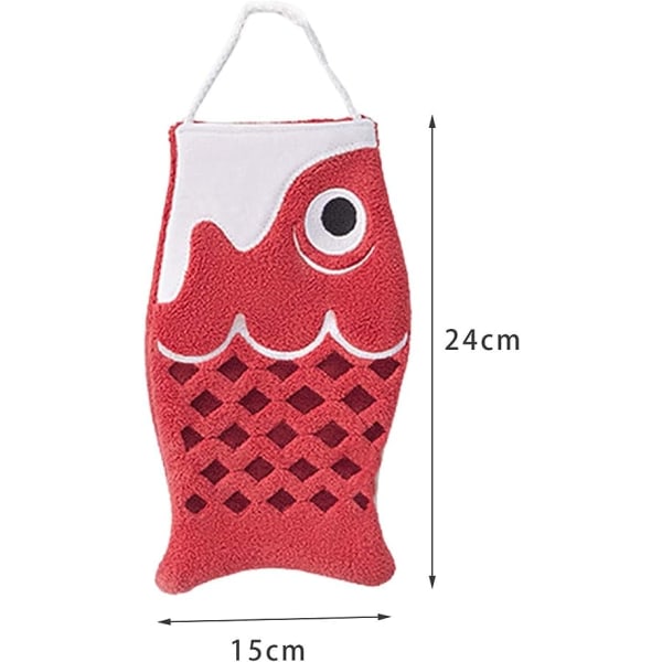 (Red Koi) Cute Hanging Hand Towel, Cartoon Face Towel with Buckle, Soft Kitchen Towel